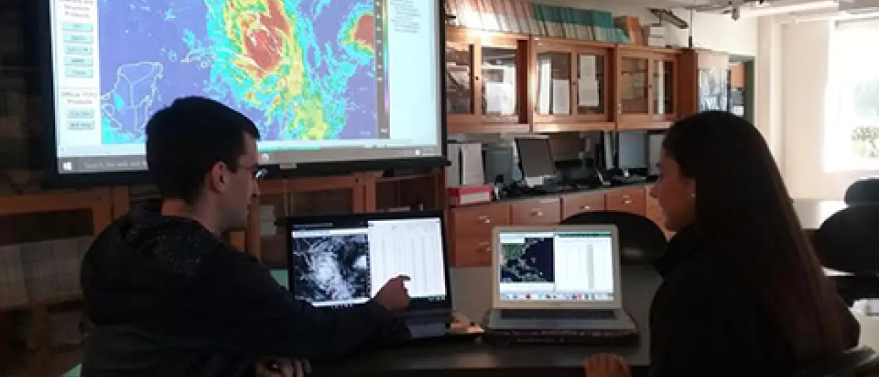 Meteorology majors working on hurricane research