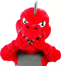 Red the dragon mascot with a surprised face