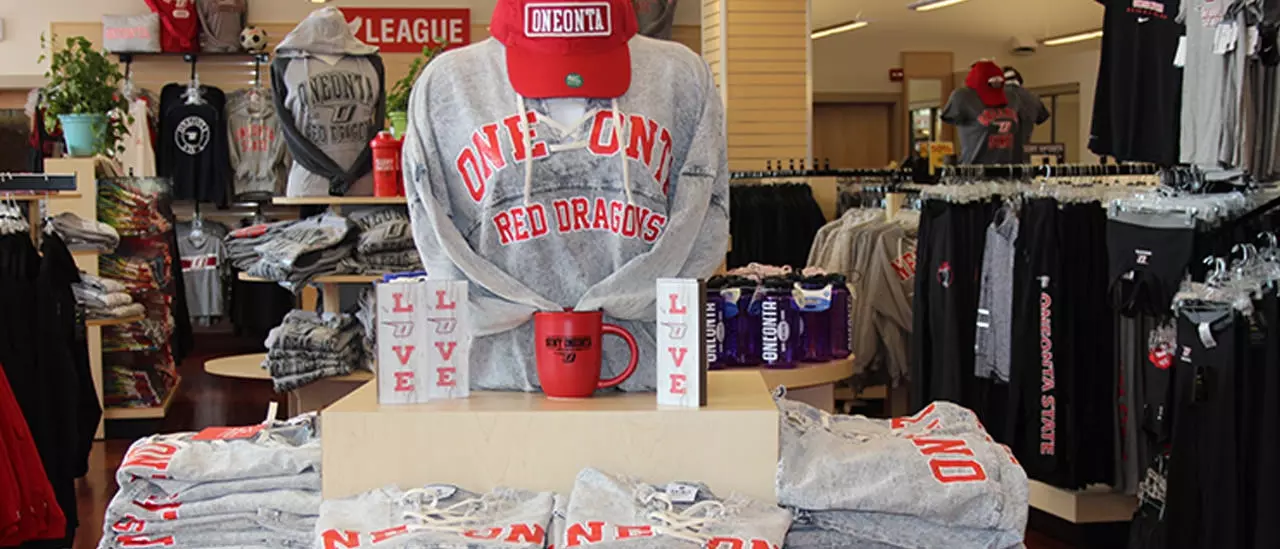 Red dragon merchandise on display at Red Dragon Outfitters