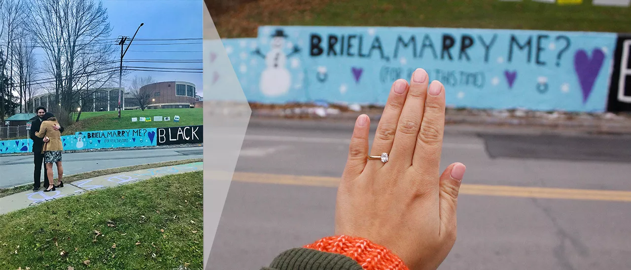 Alumnus Uses Oneonta Wall to Pop the Question