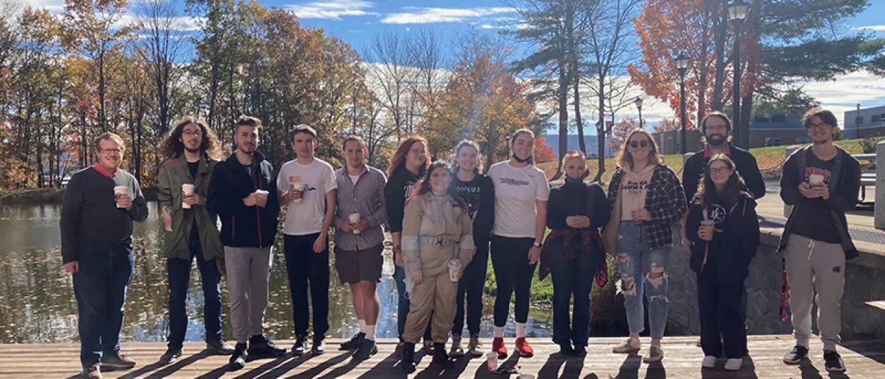 Meteorology majors enjoying a coffee at Hunt Union