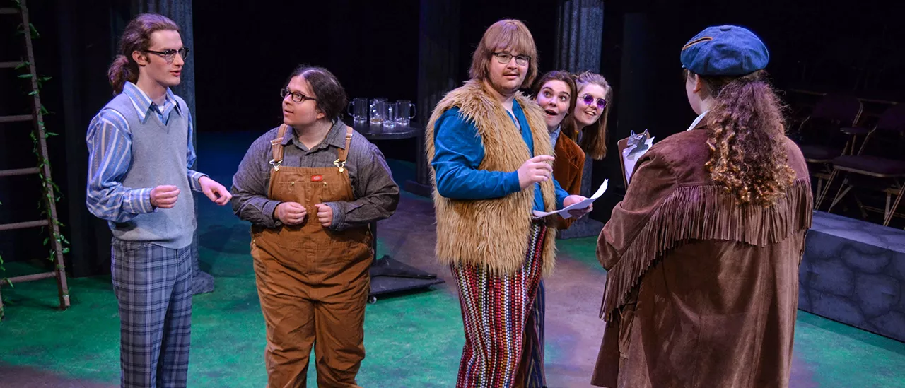 Students perform as the Mechanicals in A Midsummer Night's Dream 2020