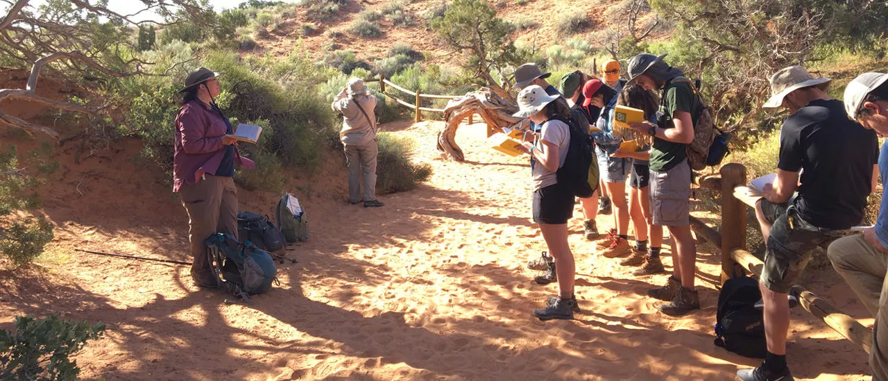 Dr. Fall and students at Arches National Park (Utah)