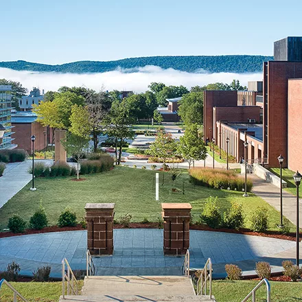 SUNY Oneonta campus view from above the main quad