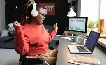 Woman working on music contracts