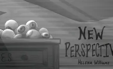 Animation still drawing showing a pile of eyeballs on top of a cabinet.