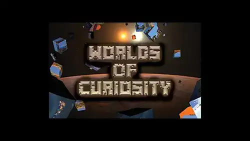 Space junk with text "Worlds of Curiosity"