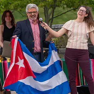 Dr Cardelle speaks to students at the Hispanic Heritage month kickoff