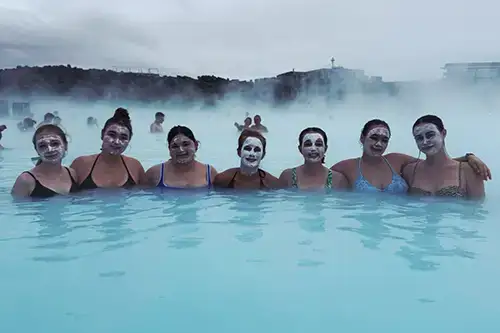 Iceland FL trip students in hot bath