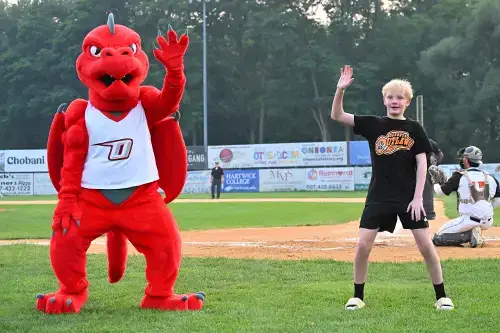 red dancing with fan at game