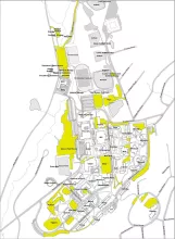 The yellow areas represent impermeable surfaces added since the stormwater system was designed and built.