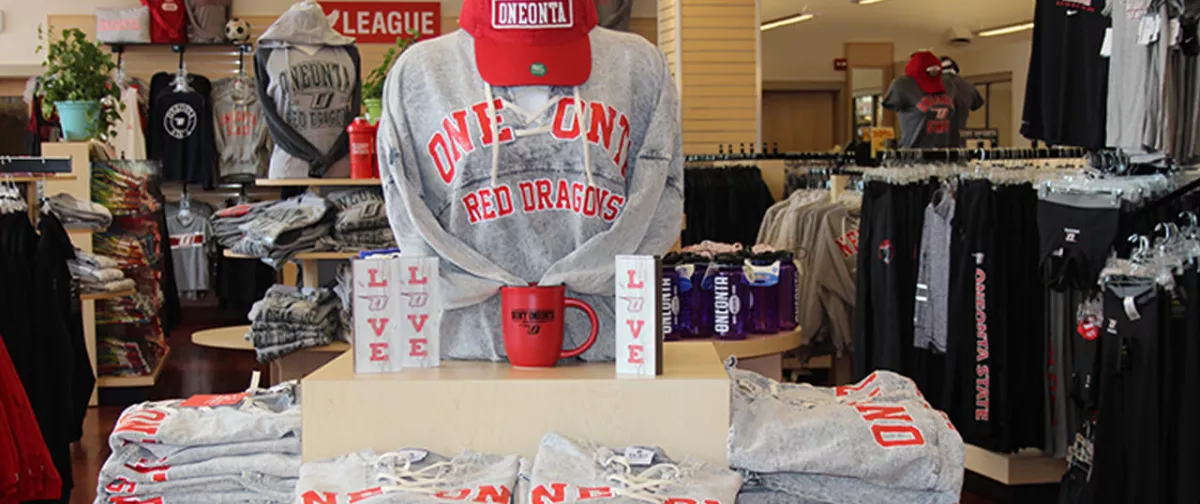 Red dragon merchandise on display at Red Dragon Outfitters