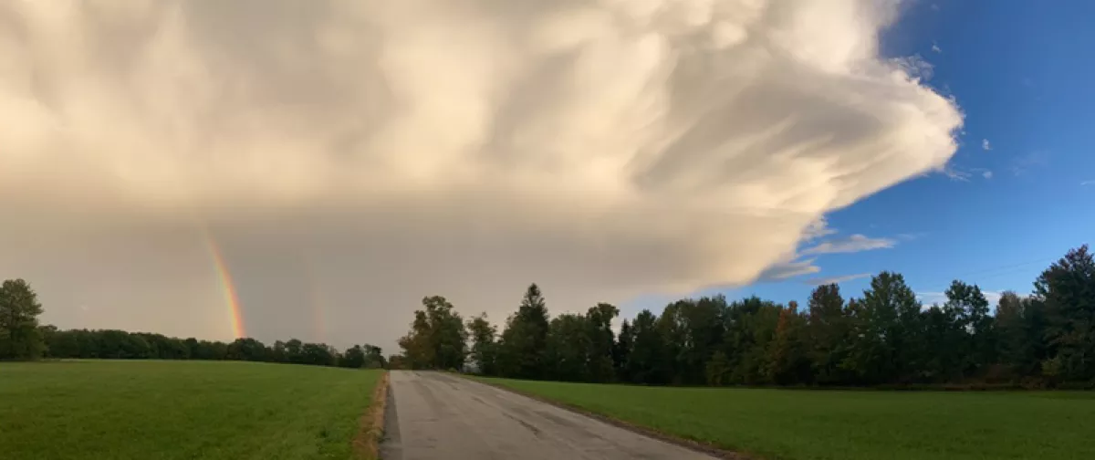 Departing supercell with double rainbow in Treadwell NY