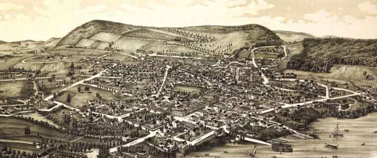 Historical map showing Oneonta, NY