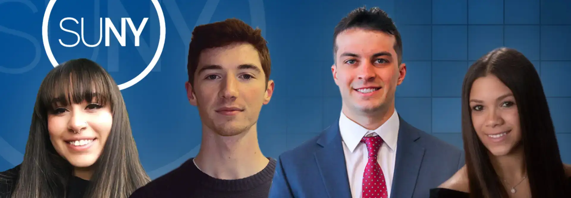 four students with SUNY logo
