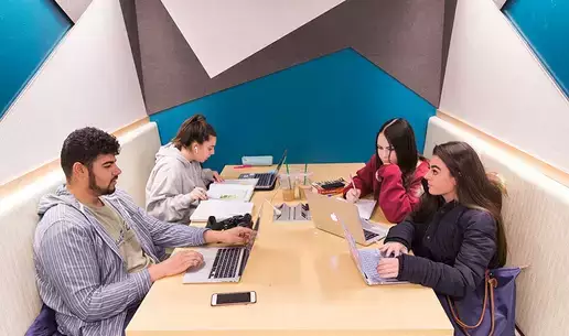 Students study together in Milne Library