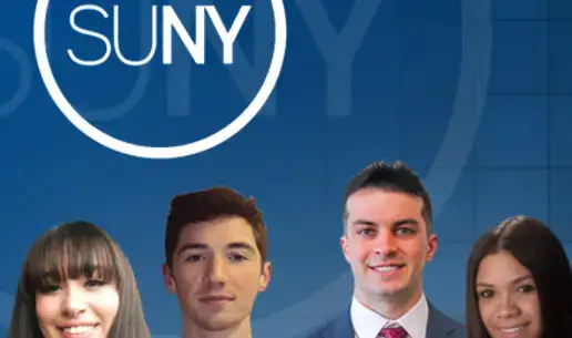 four students with SUNY logo