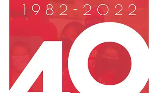 SUNY Oneonta type logo with red background and the number 40