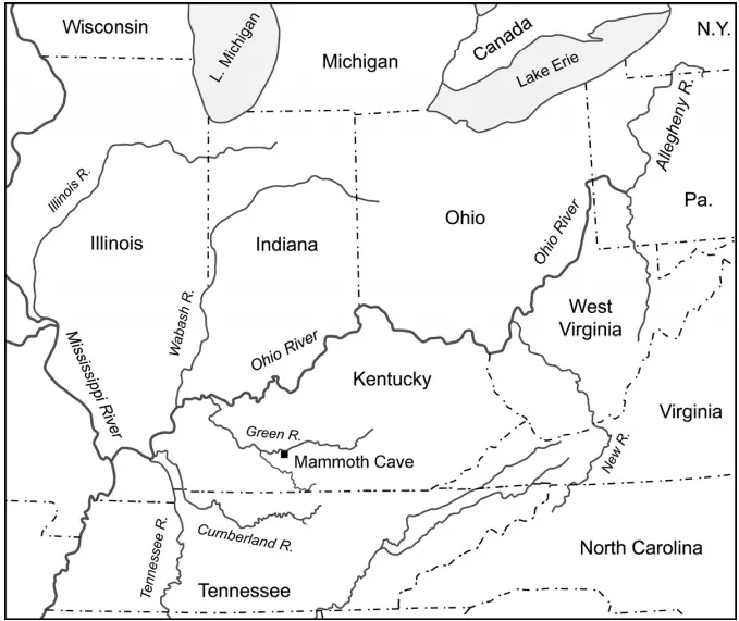 Figure 1: Location of Mammoth Cave relative to the Ohio River basin.