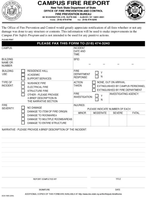 Campus Fire Report Sample form