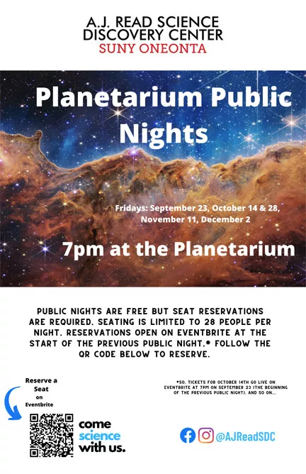 Poster with Starry Image Advertising Fall 2022 Planetarium Shows