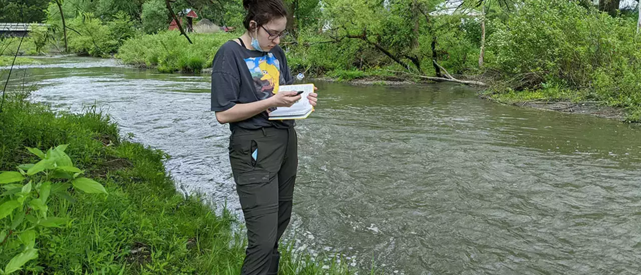 Geology major working on internship at the Biological Field Station