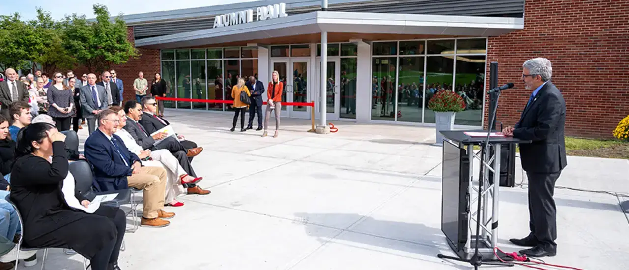 Reopening of Renovated Alumni Hall Dr Cardelle Speaking