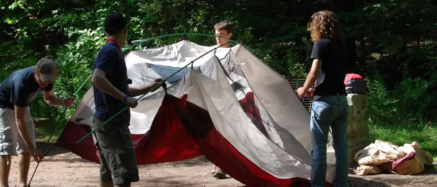 Students pitch a camping tent for a night during GEOFYRST.