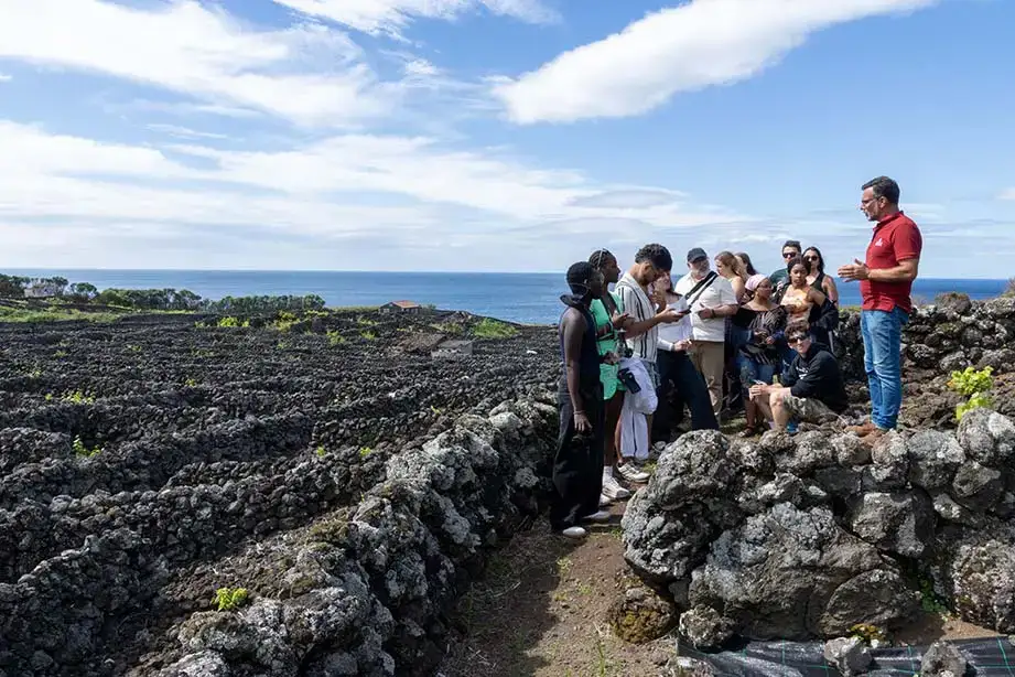 Students listen to their guide on Terceira Island in Portugal.