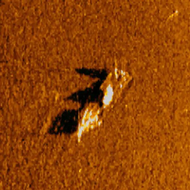 Radar image of the ship wreck bottom view.