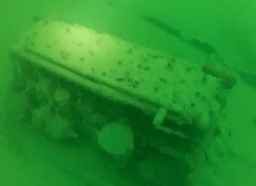 Underwater photo of the engine of the Ship Wreck.