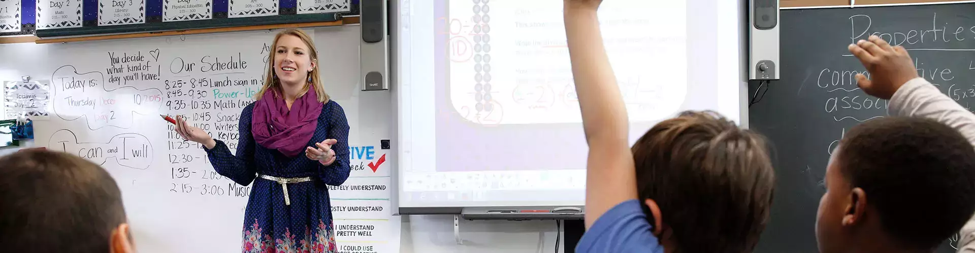 SUNY Oneonta education student Kayleigh Gileski teaches a math lesson on multiplication and division