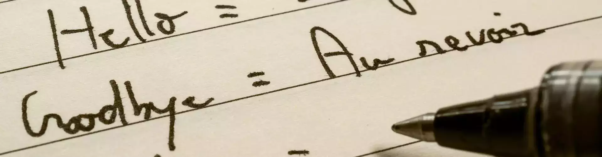 Written translations from English to French for common words (Hello, goodbye, Thank you)