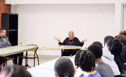 Minnijean Brown-Trickey, civil rights activist and a member of the Little Rock Nine, speaking to students.
