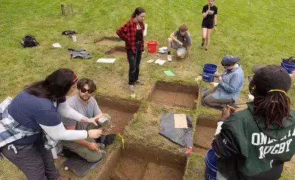 Students get hands-on-learning during the archaeology field school.