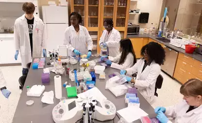 Chemistry students getting hands-on lab experience.