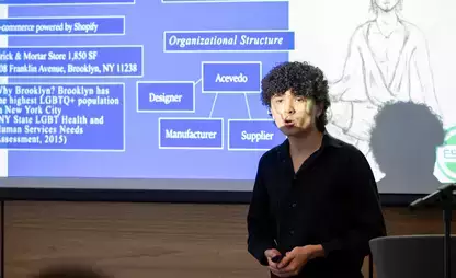 Fashion and Textiles student presents during the business pitch competition.