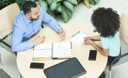 Students in the marketing major discuss subject matter