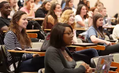 Students attend a Media Studies lecture course taught by Assistant Professor Karen Stewart