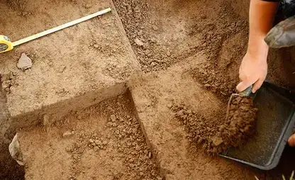 Overhead view of a dig site grid section