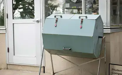 A small compost bin behind Wilsbach Hall