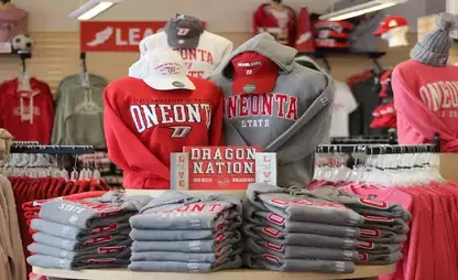 Merchandise on display in the Red Dragon Outfitters campus bookstore