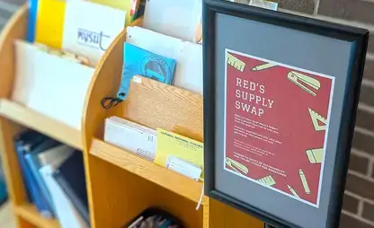 Red's Supply Swap shelf located on the second floor of the Milne Library