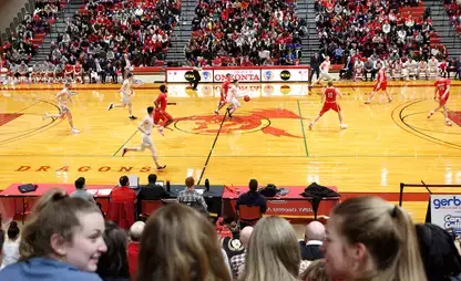 Oneonta vs Cortland in the annual Battle of the Red Dragons basketball game