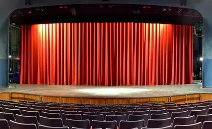 Photo of Goodrich Theatre with its Red Curtain Drawn