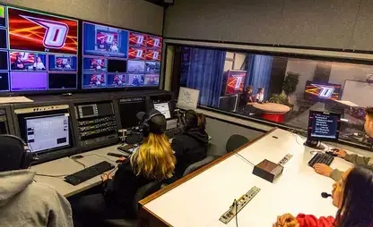 Communication Media students operate the broadcast control room