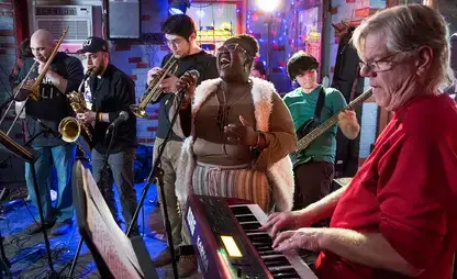 SUNY Oneonta Funk Band performs at the Black Oak Tavern.