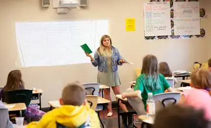 SUNY student gets experience teaching a class of elementary students.