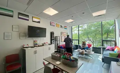 Students hang out in the GSRC office.