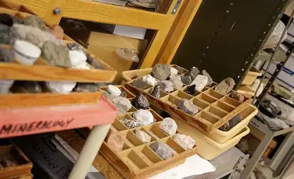 Mineralogy samples on display during a GEOFYRST class.